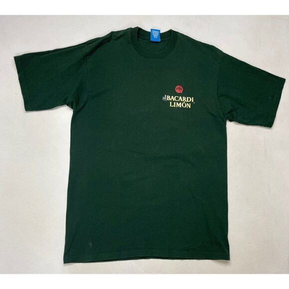 VINTAGE Bacardi Limon Graphic T-shirt Men Large Green Short Sleeve 90s - Picture 3 of 8